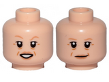 Light Nougat Minifigure, Head Dual Sided Female, Nougat Eyebrows, Cheek Lines, Lips, Open Mouth Smile / Smile Pattern - Hollow Stud