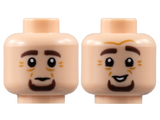 Light Nougat Minifigure, Head Dual Side, Dark Brown Eyebrows and Goatee, Medium Nougat Age Lines, Neutral / Smile Pattern - Hollow Stud