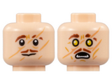 Light Nougat Minifigure, Head Dual Sided Reddish Brown Eyebrows and Moustache, Slash Scars, Neutral / Yellow Eyes and White Fangs Pattern - Hollow Stud