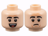 Light Nougat Minifigure, Head Dual Sided Black Eyebrows, Medium Nougat Contour Lines, Open Mouth Smile with Teeth and Tongue / Worried Pattern - Hollow Stud