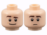 Light Nougat Minifigure, Head Dual Sided Dark Brown Eyebrows, Wide Grin with Raised Eyebrow Right / Neutral Pattern - Hollow Stud