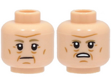 Light Nougat Minifigure, Head Dual Sided Dark Tan Eyebrows, Nougat Cheek Lines and Chin Dimple, Neutral / Angry with Open Mouth with Teeth Pattern - Hollow Stud