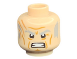 Light Nougat Minifigure, Head Light Bluish Gray Eyebrows and Sideburns, Scars, Medium Nougat Cheek Lines and Forehead Lines, Angry Pattern - Hollow Stud