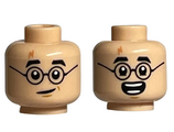Light Nougat Minifigure, Head Dual Sided Medium Nougat Lightning Scar, Black Eyebrows and Glasses, Smile / Open Mouth with Teeth Pattern - Hollow Stud