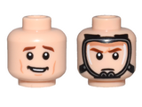 Light Nougat Minifigure, Head Dual Sided Reddish Brown Eyebrows, Medium Nougat Cheek Lines, and Open Mouth Smile / Oxygen Mask Pattern - Hollow Stud