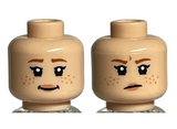 Light Nougat Minifigure, Head Dual Sided Female Dark Orange Eyebrows, Nougat Freckles and Lips, Smile / Angry Pattern - Hollow Stud