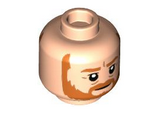 Light Nougat Minifigure, Head Dual Sided Dark Orange Eyebrows and Full Beard, Smile / Angry with Open Mouth Pattern (SW Obi-Wan) - Hollow Stud