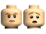 Light Nougat Minifigure, Head Dual Sided Dark Tan Eyebrows, Nougat Chin Dimple, Angry / Scared with Open Mouth Pattern - Hollow Stud