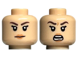 Light Nougat Minifigure, Head Dual Sided Female Dark Brown Eyebrows, Nougat Lips, Neutral / Angry Pattern - Hollow Stud