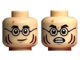 Light Nougat Minifigure, Head Dual Sided Black Eyebrows and Glasses, Nougat Scar, Coral Gills, Neutral / Scared with Open Mouth Pattern - Hollow Stud