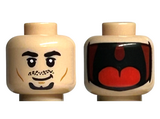 Light Nougat Minifigure, Head Dual Sided Black Eyebrows, Moustache Stubble and Goatee Beard, Smile / Dark Red Open Mouth with Red Tongue (Shark) Pattern - Hollow Stud