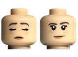 Light Nougat Minifigure, Head Dual Sided Female Dark Brown Eyebrows, Nougat Lips and Freckles, Sleeping / Smile Pattern - Hollow Stud