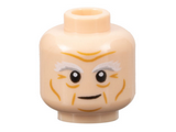 Light Nougat Minifigure, Head White and Light Bluish Gray Bushy Eyebrows, Medium Nougat Brow Furrows, Wrinkles and Age Lines Pattern - Hollow Stud