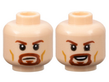 Light Nougat Minifigure, Head Dual Sided Reddish Brown Eyebrows and Goatee, Medium Nougat Cheek Lines, Neutral / Open Mouth Smile Pattern - Hollow Stud