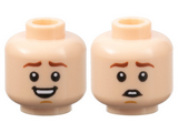 Light Nougat Minifigure, Head Dual Sided Reddish Brown Eyebrows, Medium Nougat Chin Dimple, Open Mouth Smile with Teeth / Scared Pattern - Hollow Stud