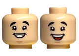 Light Nougat Minifigure, Head Dual Sided Black Eyebrows, Medium Nougat Chin Dimple, Open Mouth Smile with Teeth / Wide Open Mouth Smile with Tongue Pattern - Hollow Stud