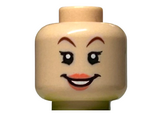 Light Nougat Minifigure, Head Female Reddish Brown Eyebrows, Coral Lips, Open Mouth Smile with Teeth Pattern - Hollow Stud