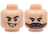 Light Nougat Minifigure, Head Dual Sided Black Eyebrows, Medium Nougat Cheek Lines and Dimples, Lopsided Open Mouth Smile / Breathing Apparatus Pattern - Hollow Stud