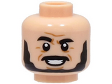 Light Nougat Minifigure, Head Black Eyebrows, Moustache and Beard, Medium Nougat Forehead and Cheek Lines, Chin Dimple, Open Mouth Smile Pattern - Hollow Stud