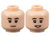 Light Nougat Minifigure, Head Dual Sided Black Eyebrows, Nougat Chin Dimple, Neutral / Open Mouth Smile Pattern - Hollow Stud