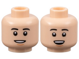 Light Nougat Minifigure, Head Dual Sided Black Eyebrows, Nougat Chin Dimple, Narrow Open Mouth Smile / Wide Open Mouth Smile Pattern - Hollow Stud