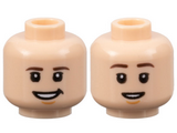 Light Nougat Minifigure, Head Dual Sided Dark Brown Eyebrows, Nougat Chin Dimple, Lopsided Grin / Narrow Open Mouth Smile Pattern - Hollow Stud