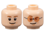 Light Nougat Minifigure, Head Dual Sided Medium Brown Eyebrows, Nougat Dimples, Smile / Winking with Glasses Pattern - Hollow Stud