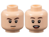 Light Nougat Minifigure, Head Dual Sided Dark Brown Eyebrows, Nougat Chin Dimple, Neutral / Surprised with Open Mouth with Teeth and Tongue Pattern - Hollow Stud