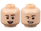 Light Nougat Minifigure, Head Dual Sided Dark Brown Eyebrows, Nougat Dimples, Open Mouth Smile with Teeth and Tongue / Wink Right Pattern - Hollow Stud