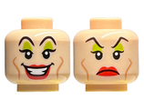 Light Nougat Minifigure, Head Dual Sided Female Black Eyebrows, Lime Eye Shadow, Medium Nougat Cheek Lines, Red Lips, Open Mouth Smile / Frown Pattern - Hollow Stud