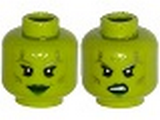 Lime Minifig, Head Dual Sided Alien Female Silver Wrinkles, Eyelashes, Green Lips, Smile / Angry Pattern - Stud Recessed