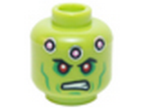 Lime Minifig, Head Alien with Red Eyes, Green Cheek Lines, Dark Pink Circles and Scowl Pattern (Brainiac) - Stud Recessed