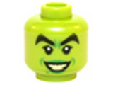 Lime Minifig, Head Female, Black Thick Eyebrows, Green Lips and Open Smile with White Teeth Pattern (Wicked Witch) - Stud Recessed