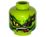 Lime Minifigure, Head Alien with Yellow Snake Eyes and Mouth with Fangs and Teeth Pattern - Hollow Stud