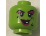 Lime Minifigure, Head Female Magenta Lips and Eye Shadow, Black Wart and Wrinkles, Smile with One White Tooth Pattern - Hollow Stud