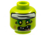 Lime Minifigure, Head Alien Zombie White Headband, Yellow Eyes, Medium Nougat Splotches and Tongue Pattern - Hollow Stud