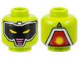 Lime Minifigure, Head Alien Robot, Black Mask with White Outline, Yellow Slit Eyes, Dark Pink Stripes Pattern - Hollow Stud