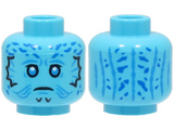 Medium Azure Minifigure, Head Alien SW Mythrol, Dark Azure Eyes and Contour Lines, Blue Spots on Forehead and Back, Frown Pattern - Hollow Stud
