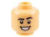 Medium Tan Minifigure, Head Black Eyebrows, Raised Left, Chin Dimple, Open Mouth Smile with Teeth Pattern - Hollow Stud