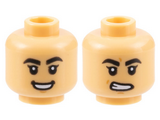 Medium Tan Minifigure, Head Dual Sided Female Black Thick Eyebrows, Chin Dimple, Open Mouth Smile / Gritted Teeth Pattern - Hollow Stud