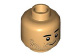 Medium Tan Minifigure, Head Black Eyebrows and Beard Stubble with Smirk and Chin Dimple Pattern - Hollow Stud