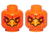 Orange Minifigure, Head Dual Sided Alien Chima Phoenix with Orange Eyes, Circles, Red Feathers and Yellow Beak, Neutral / Stern Pattern (Frax) - Hollow Stud