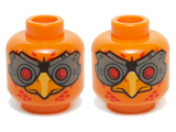Orange Minifigure, Head Dual Sided Alien Chima Phoenix with Red Eyes and Dark Bluish Gray Goggles, Rounded / Squared Lower Beak Pattern (Firox) - Hollow Stud