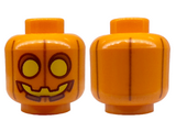 Orange Minifigure, Head Pumpkin Jack O' Lantern with Yellow Eyes and Mouth and Dark Orange Vertical Lines Pattern - Hollow Stud