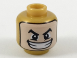 Pearl Gold Minifig, Head Balaclava with Light Nougat Face, Black Arched Eyebrows, Wide Smile with Teeth Pattern
