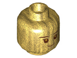 Pearl Gold Minifigure, Head Child Reddish Brown Eyebrows and Mouth, Pearl Gold Pupils, Grin Pattern - Hollow Stud