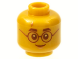 Pearl Gold Minifigure, Head Copper Lightning Scar, Reddish Brown Eyebrows, Eyes, Glasses and Grin Pattern - Hollow Stud