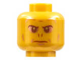 Pearl Gold Minifigure, Head Alien with Reddish Brown Eyes, Copper Eye Shadow, Nose Slits, and Frown Pattern - Hollow Stud