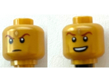 Pearl Gold Minifigure, Head Dual Sided Dark Red Eyebrows, Diamond in Forehead, Scowl / Open Mouth Smile Pattern - Hollow Stud
