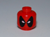 Red Minifig, Head Male Mask Black with White Eye Holes Pattern (Deadpool) - Stud Recessed